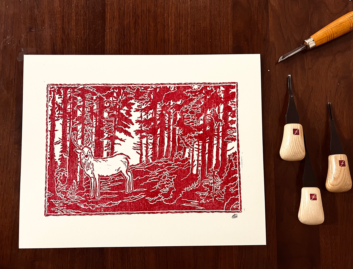 Forest Deer – Hand Carved & Printed
